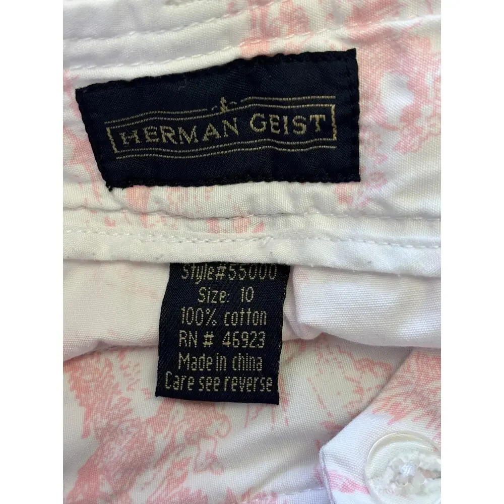 Vintage Herman Geist Women Sz 10 White/Pink Toile De Jouy Pattern Shorts